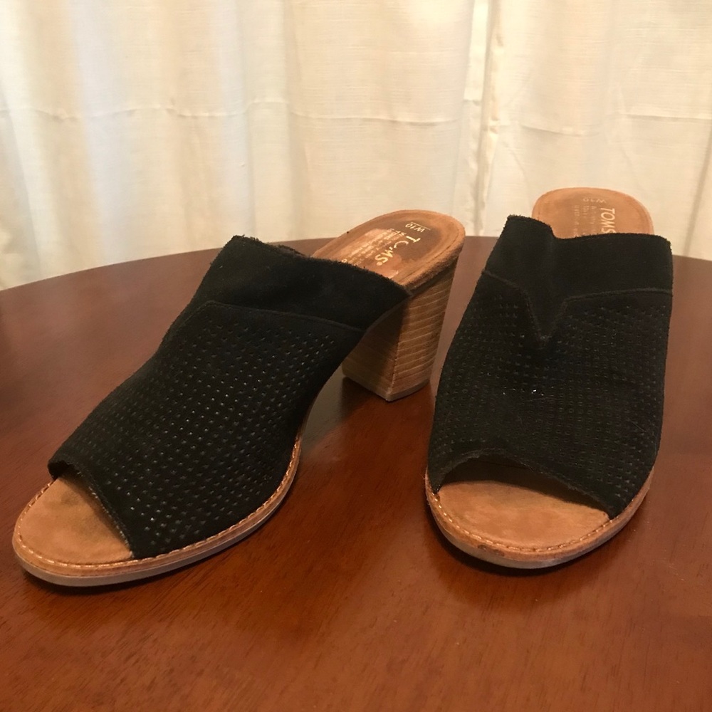 Toms black suede mules